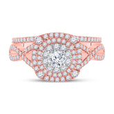 14kt Two-tone Gold Womens Round Diamond Bridal Wedding Engagement Ring Band Set 1-1/3 Cttw (Certified)